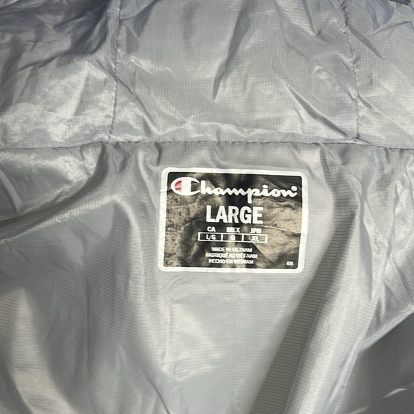 Champion Sz L NASA USA Metallic Blue Hooded Puffer Jacket Limited Edition - Picture 12 of 15